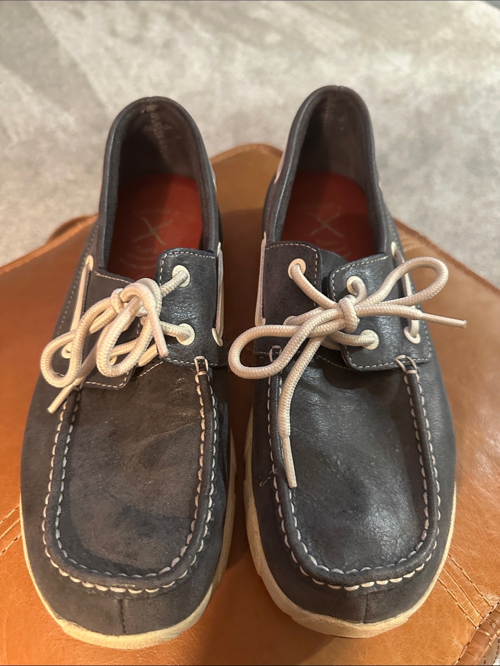 Twisted X Men's Dark Blue Boat Shoes with Cream Laces